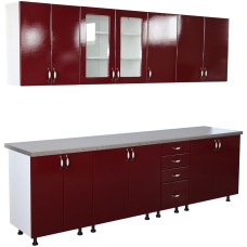 Bucatarie Zebra 260 cm din MDF Rosu Simplu cu blat termoizolant gri